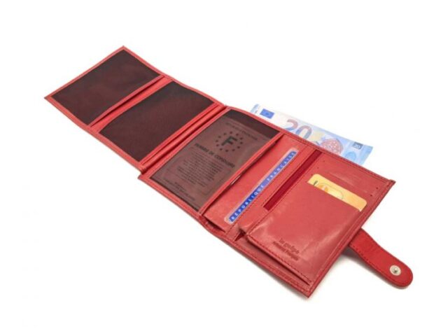 La Guêpe - Petite Maroquinerie - Portefeuille "Luxe" en cuir rouge fermeture patte - 13 cm 4 volets - PM-016-01