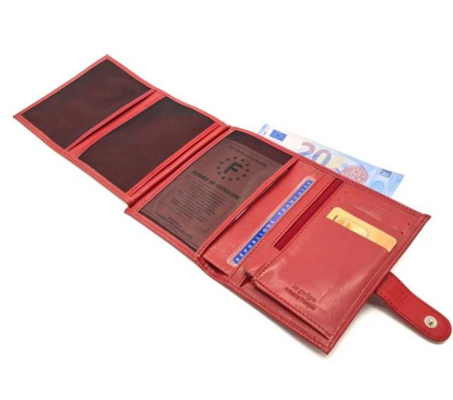 La Guêpe - Petite Maroquinerie - Portefeuille "Luxe" en cuir rouge fermeture patte - 13 cm 4 volets - PM-016-01