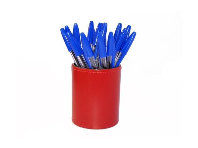 Lavoisier Maroquinier - Pot à crayons en cuir rouge coquelicot