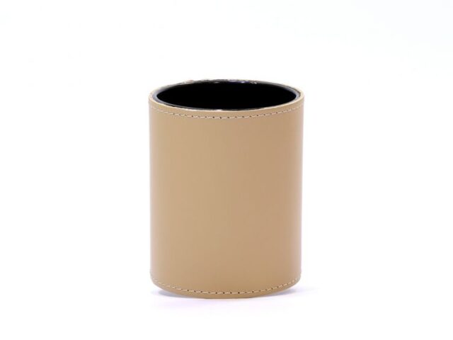 Lavoisier Maroquinier - Pot à crayons en cuir beige cafe latte