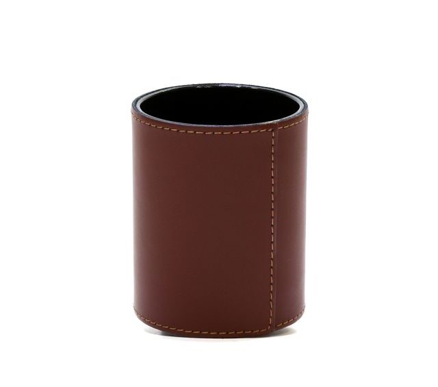 Lavoisier Maroquinier - Pot à crayons en cuir marron