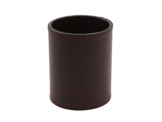 Lavoisier Maroquinier - Pot à crayons en cuir marron foncé