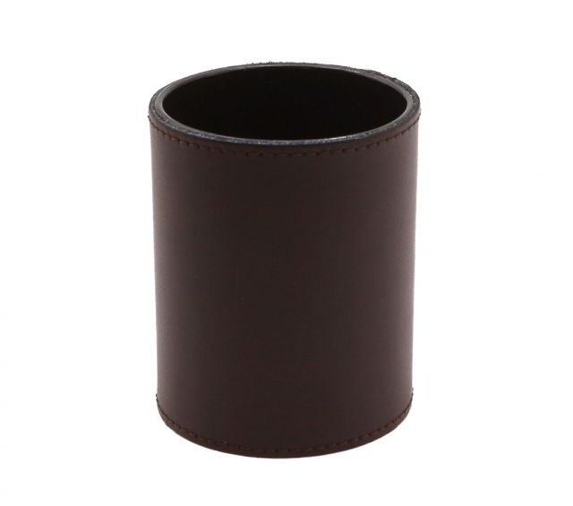 Lavoisier Maroquinier - Pot à crayons en cuir marron foncé