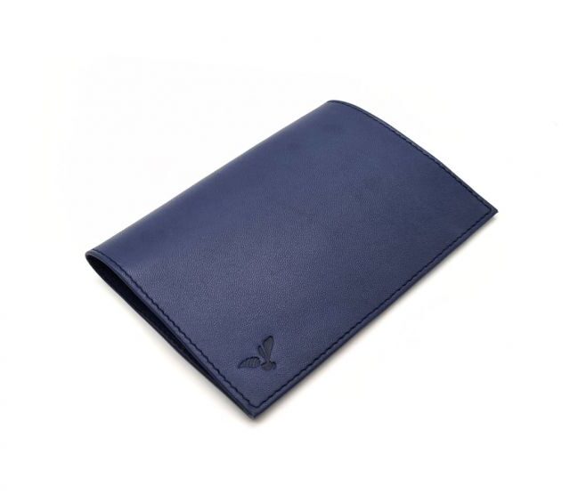 La Guêpe - Petite Maroquinerie - Protège passeport "Luxe" en cuir bleu - avec porte billet avion - PM-033-01