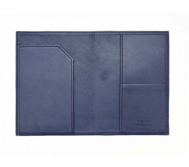 La Guêpe - Petite Maroquinerie - Protège passeport "Luxe" en cuir bleu - avec porte billet avion - PM-033-01