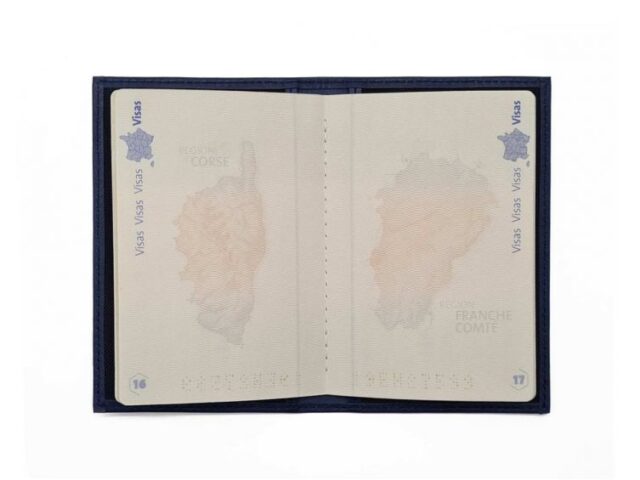 La Guêpe - Petite Maroquinerie - Protège passeport "Luxe" en cuir bleu - simple 2 volets - PM-032-01