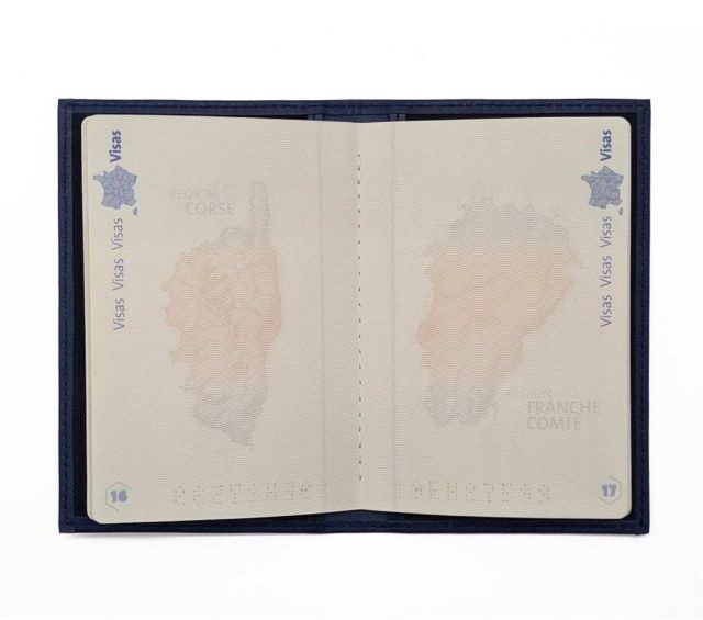 La Guêpe - Petite Maroquinerie - Protège passeport "Luxe" en cuir bleu - simple 2 volets - PM-032-01