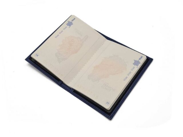 La Guêpe - Petite Maroquinerie - Protège passeport "Luxe" en cuir bleu - simple 2 volets - PM-032-01