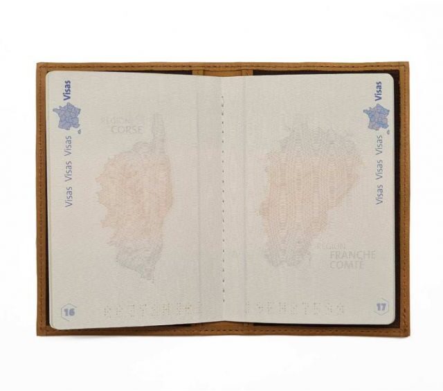 La Guêpe - Petite Maroquinerie - Protège passeport "Luxe" en cuir gold - simple 2 volets - PM-032-01