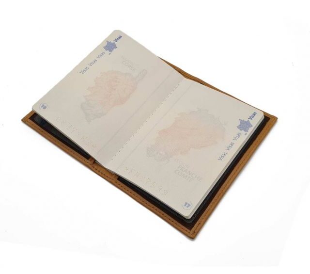 La Guêpe - Petite Maroquinerie - Protège passeport "Luxe" en cuir gold - simple 2 volets - PM-032-01