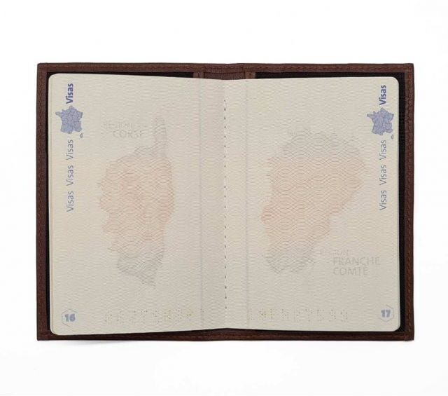 La Guêpe - Petite Maroquinerie - Protège passeport "Luxe" en cuir marron - simple 2 volets - PM-032-01