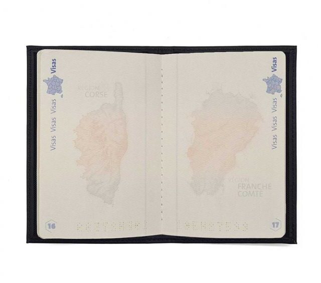 La Guêpe - Petite Maroquinerie - Protège passeport "Luxe" en cuir noir - simple 2 volets - PM-032-01