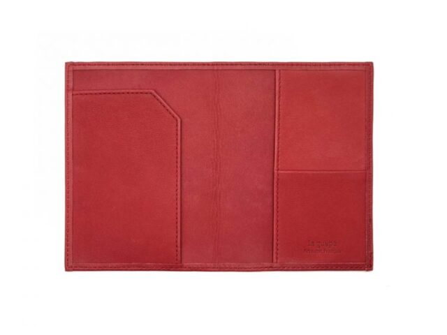 La Guêpe - Petite Maroquinerie - Protège passeport "Luxe" en cuir rouge - avec porte billet avion - PM-033-01