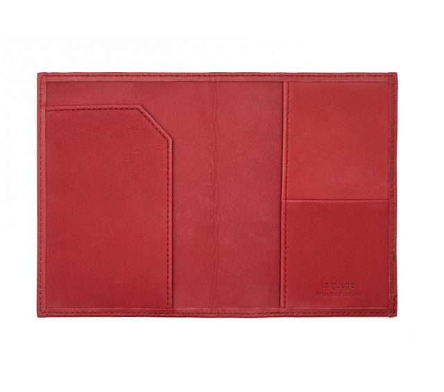 La Guêpe - Petite Maroquinerie - Protège passeport "Luxe" en cuir rouge - avec porte billet avion - PM-033-01