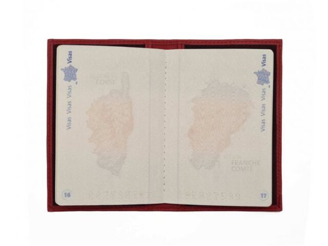 La Guêpe - Petite Maroquinerie - Protège passeport "Luxe" en cuir rouge - simple 2 volets - PM-032-01