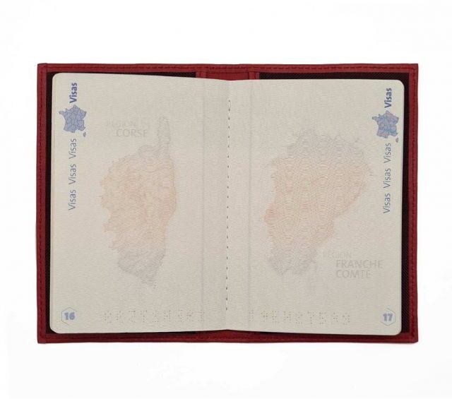 La Guêpe - Petite Maroquinerie - Protège passeport "Luxe" en cuir rouge - simple 2 volets - PM-032-01