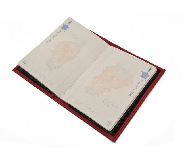 La Guêpe - Petite Maroquinerie - Protège passeport "Luxe" en cuir rouge - simple 2 volets - PM-032-01