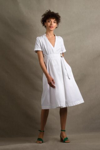 Robe Portefeuille Coton Blanc – Parenthèse par la marque My tailor is Joh My tailor is Joh - Robe Portefeuille Coton Blanc – Parenthèse