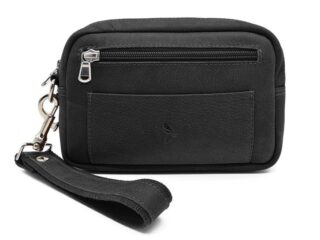 Sacoche à main et passant de ceinture, en cuir noir par la marque La Guêpe La Guêpe - Sacoche à main et passant de ceinture, en cuir noir