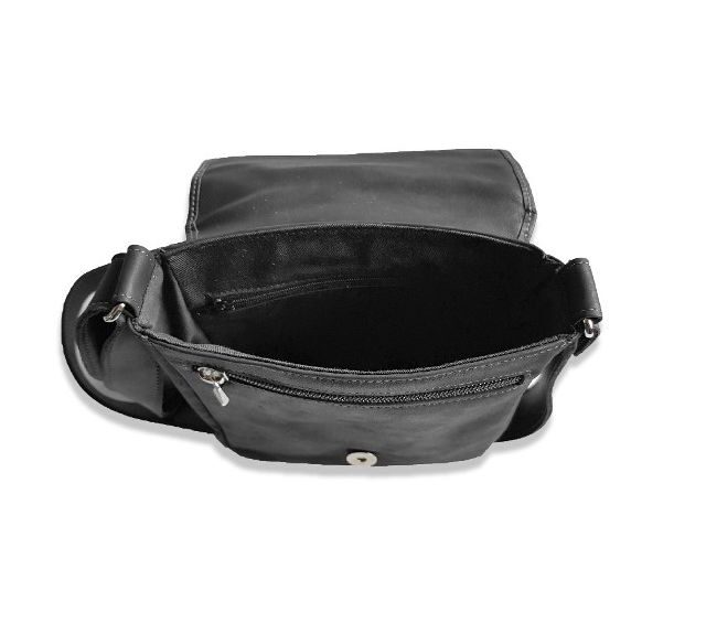 La Guêpe - Petite Maroquinerie - Sacoche bandoulière à rabat en cuir noir