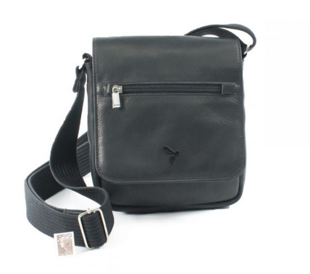 La Guêpe - Petite Maroquinerie - Sacoche bandoulière à rabat en cuir noir