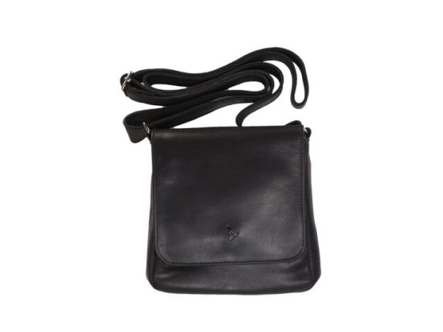 La Guêpe - Petite Maroquinerie - Sacoche bandoulière à rabat en cuir noir