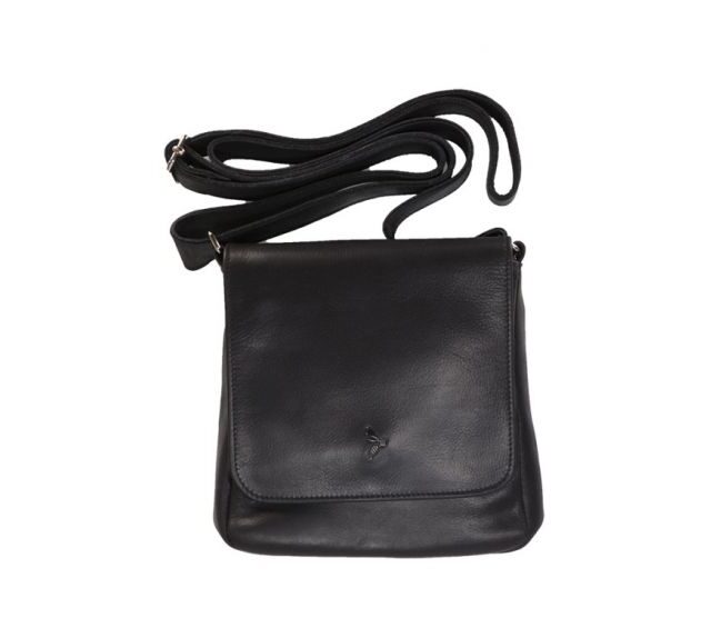 La Guêpe - Petite Maroquinerie - Sacoche bandoulière à rabat en cuir noir