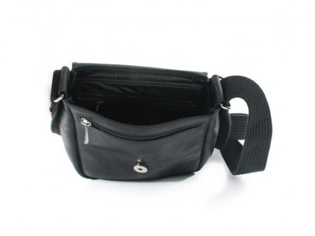 La Guêpe - Petite Maroquinerie - Sacoche bandoulière à rabat en cuir noir