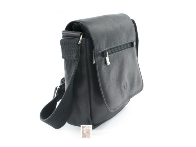 La Guêpe - Petite Maroquinerie - Sacoche bandoulière à rabat en cuir noir