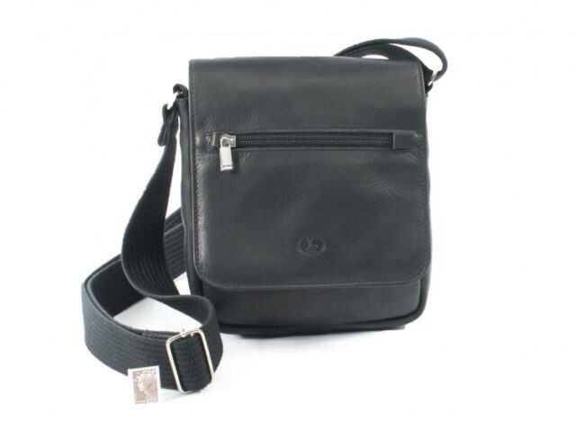 La Guêpe - Petite Maroquinerie - Sacoche bandoulière à rabat en cuir noir