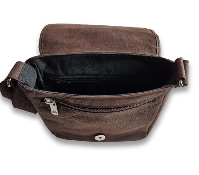 La Guêpe - Petite Maroquinerie - Sacoche bandoulière à rabat en cuir nubuck marron