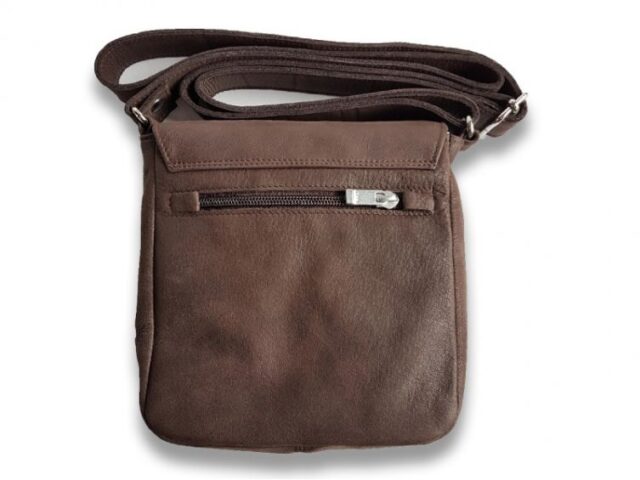 La Guêpe - Petite Maroquinerie - Sacoche bandoulière à rabat en cuir nubuck marron