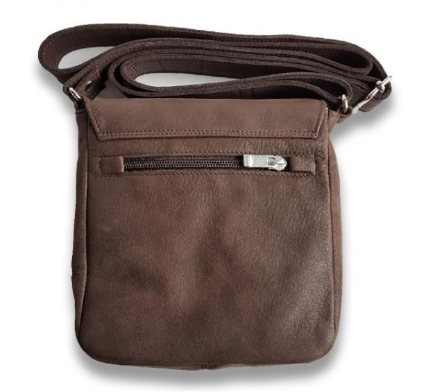 La Guêpe - Petite Maroquinerie - Sacoche bandoulière à rabat en cuir nubuck marron