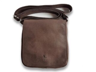 Sacoche bandoulière à rabat en cuir nubuck marron par la marque La Guêpe La Guêpe - Sacoche bandoulière à rabat en cuir nubuck marron