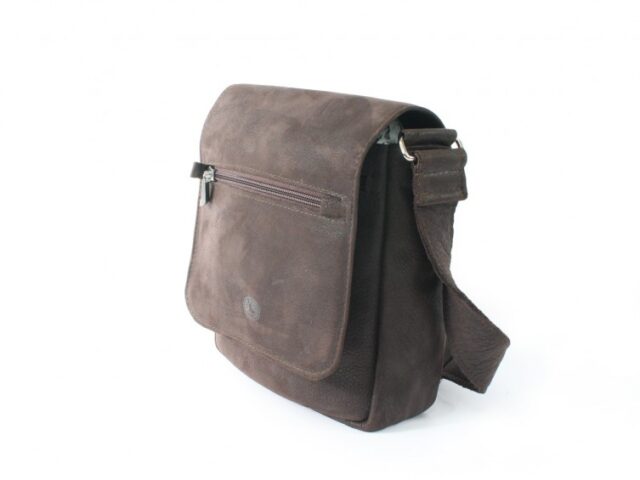 La Guêpe - Petite Maroquinerie - Sacoche bandoulière à rabat en cuir nubuck marron