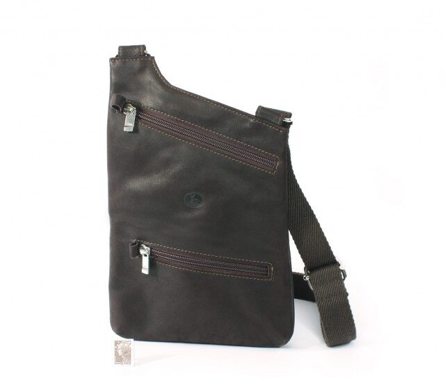 La Guêpe - Petite Maroquinerie - Sacoche bandoulière holster en cuir marron