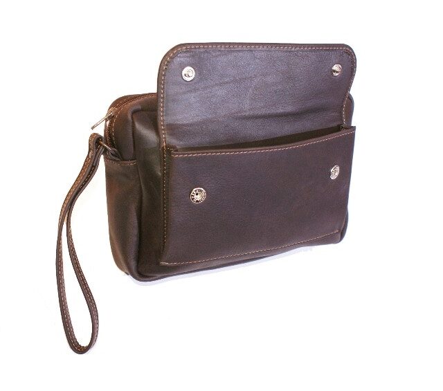 La Guêpe - Petite Maroquinerie - Sacoche homme en cuir marron à main