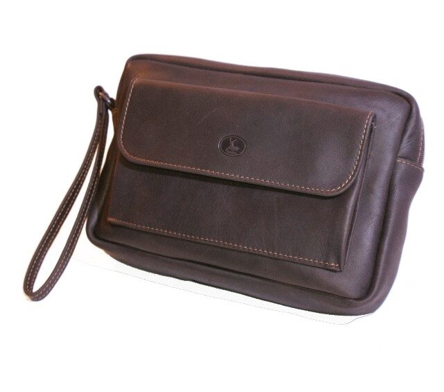 La Guêpe - Petite Maroquinerie - Sacoche homme en cuir marron à main