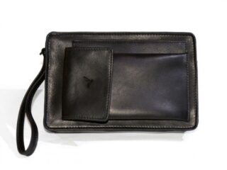 Sacoche homme en cuir noir lisse anse main 863 par la marque La Guêpe La Guêpe - Sacoche homme en cuir noir lisse anse main 863