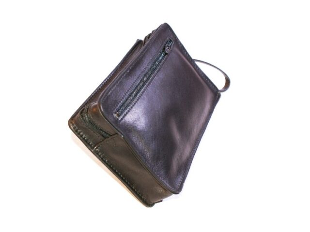 La Guêpe - Petite Maroquinerie - Sacoche homme en cuir noir lisse anse main 863