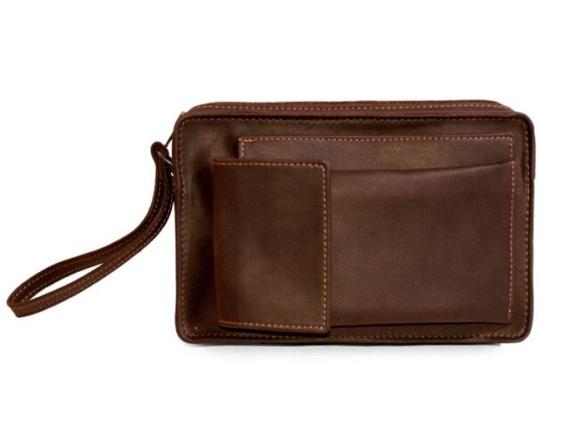 La Guêpe - Petite Maroquinerie - Sacoche homme en cuir gold lisse anse main 863