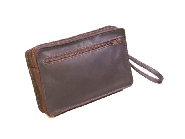 La Guêpe - Petite Maroquinerie - Sacoche homme en cuir marron lisse anse main 863