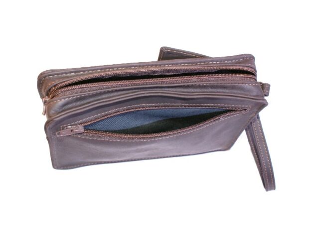 La Guêpe - Petite Maroquinerie - Sacoche homme en cuir marron lisse anse main 863