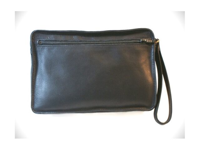 La Guêpe - Petite Maroquinerie - Sacoche en cuir noir avec dragonne