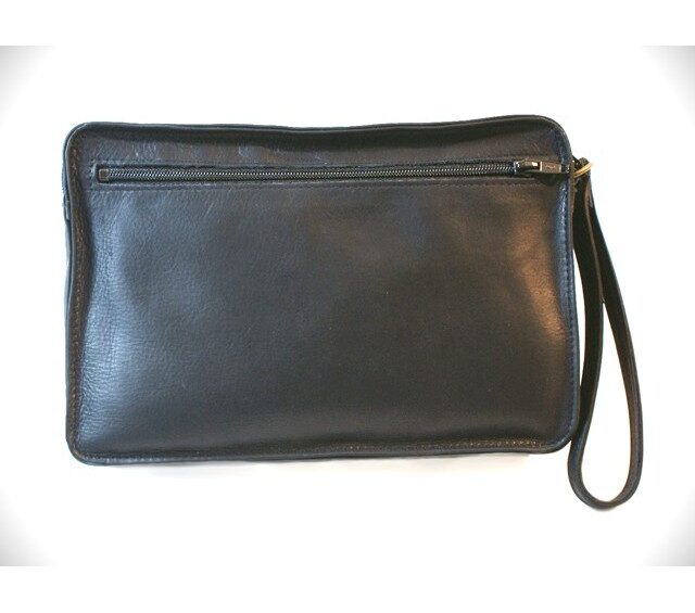 La Guêpe - Petite Maroquinerie - Sacoche en cuir noir avec dragonne