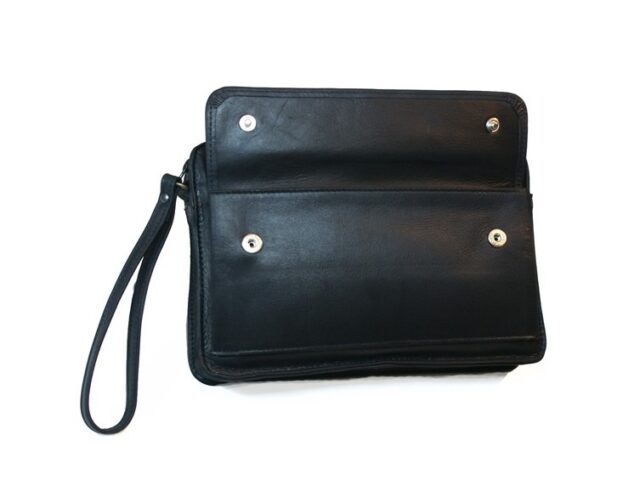 La Guêpe - Petite Maroquinerie - Sacoche en cuir noir avec dragonne