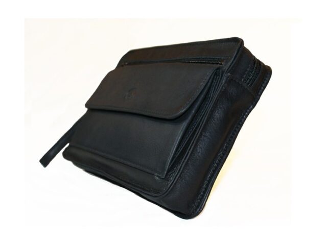 La Guêpe - Petite Maroquinerie - Sacoche en cuir noir avec dragonne