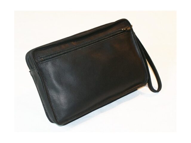 La Guêpe - Petite Maroquinerie - Sacoche en cuir noir avec dragonne