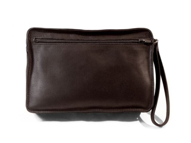 La Guêpe - Petite Maroquinerie - Sacoche en cuir marron avec dragonne