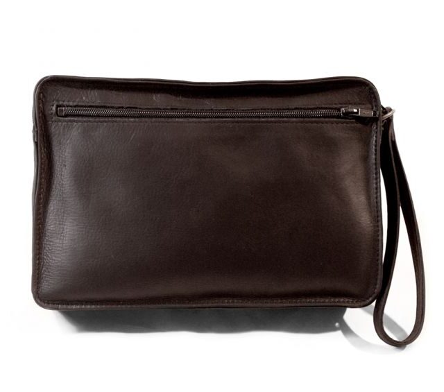 La Guêpe - Petite Maroquinerie - Sacoche en cuir marron avec dragonne